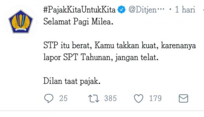 Ditjen Pajak ingatkan warganet laporkan SPT ala Dilan