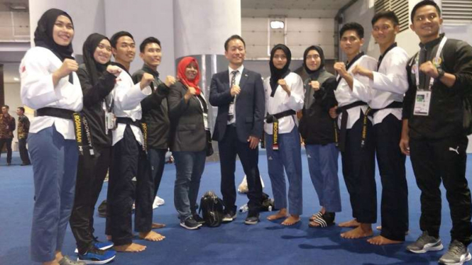 Para kontingen Taekwondo Indonesia di Tes Event Asian Games 2018