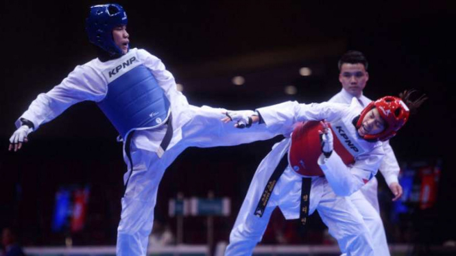 Atlet taekwondo Indonesia di Test Event Asian Games 2018.