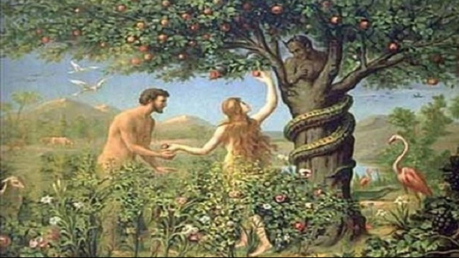 Ilustrasi Adam dan Hawa saat terbujuk rayuan setan.