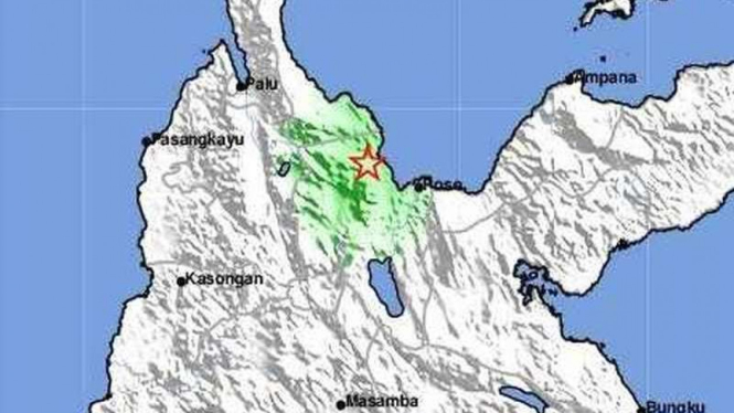 Lokasi gempa 5,1 SR Poso.