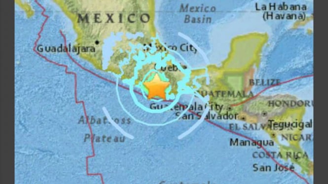 Lokasi gempa 7,2 SR di Meksiko.