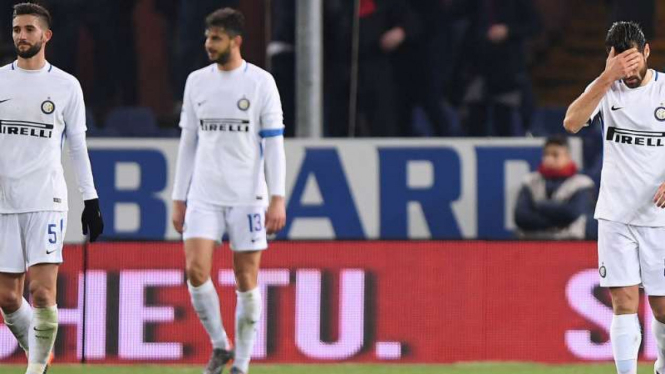 Ekspresi kekecewaan pemain Inter Milan.