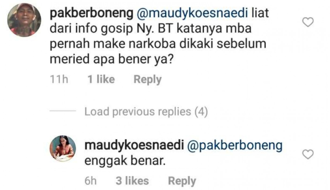 Tanya jawab Maudy Koesnaedi dengan warganet di Instagram