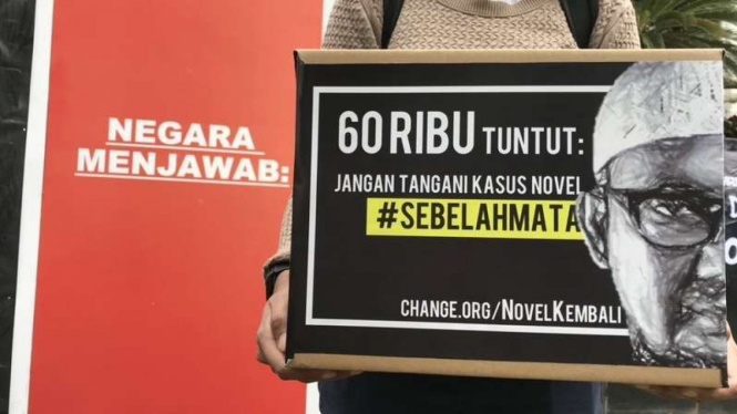Sambutan untuk Penyidik KPK Novel Baswedan di gedung KPK, Kamis (22/2/2018)