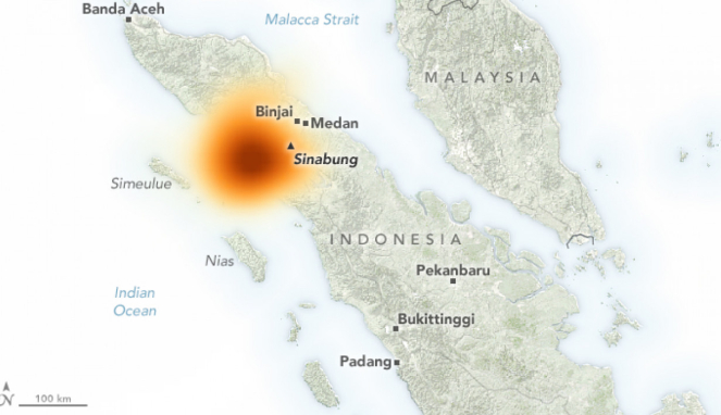 Peta gas sulfur dioksida erupsi Gunung Sinabung