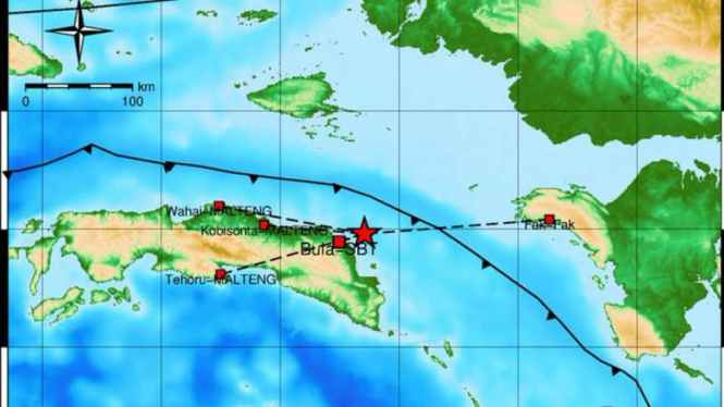 Pusat gempa bumi di wilayah Maluku, Kamis (22/2/2018)