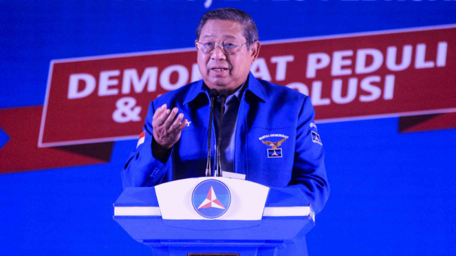 Ketua Umum Partai Demokrat, Susilo Bambang Yudhoyono menyampaikan pidato