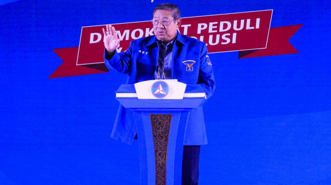 Ketua Umum Partai Demokrat, Susilo Bambang Yudhoyono menyampaikan pidato