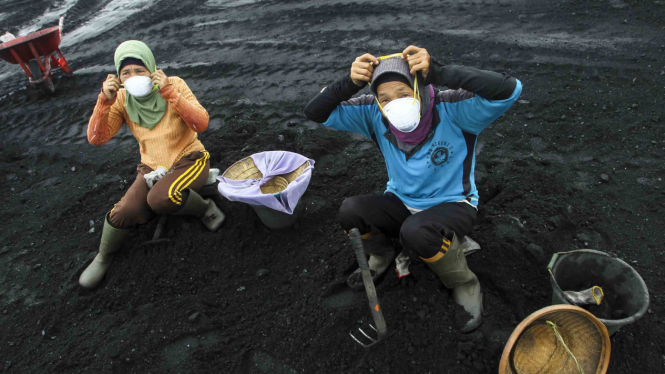 Pekerja perempuan memakain masker di area Stock File Pelabuhan Pulau Baai