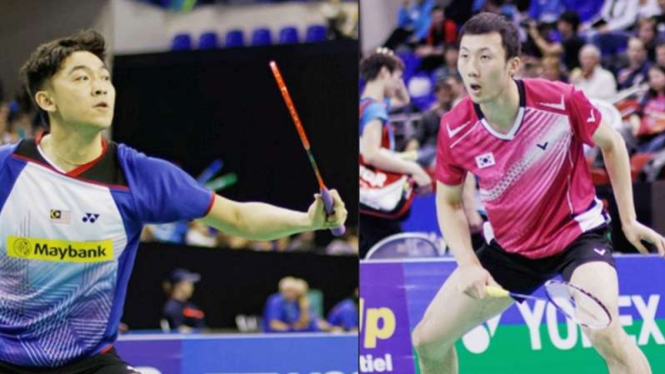Pemain ganda putra Tan Boon Heong (Malaysia) dan Yoo Yeon Seong (Korea Selatan)