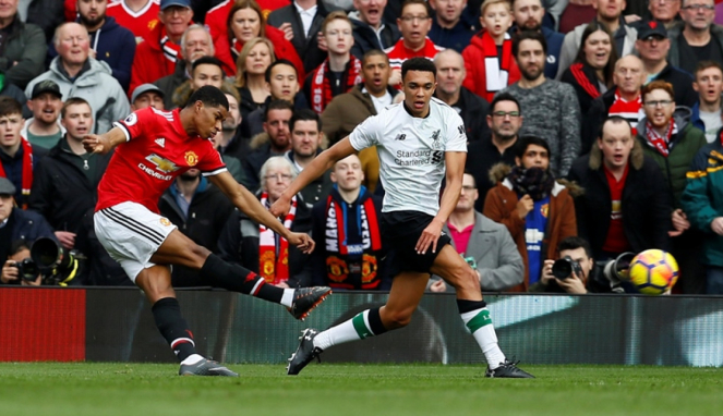 Striker Manchester United, Marcus Rashford di laga melawan Liverpool