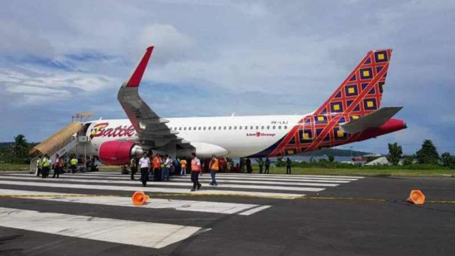 Kondisi Pesawat Batik Air yang mengalami kecelakaan di Bandara Rendani, Papua.