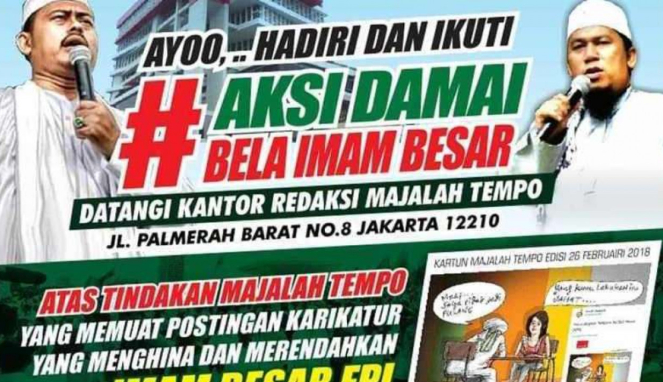 Poster imbauan demo FPI ke Kantor Tempo.