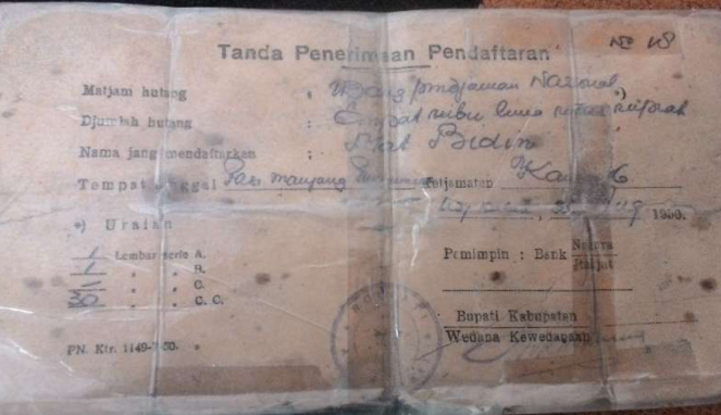 Tanda bukti hutang pemerintah RI pada keluarga Maksum di Aceh Barat.
