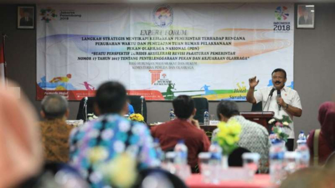 Acara forum diskusi yang digelar Kemenpora di Surabaya, Senin 19 Maret 2018.