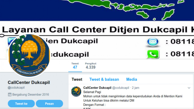 Call center Dukcapil Kemendagri
