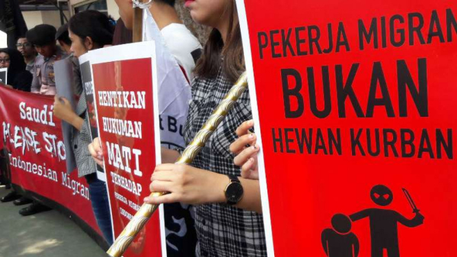 Aksi demonstrasi di Jakarta beberapa waktu lalu menentang hukuman mati pemerintah Arab Saudi kepada TKI.