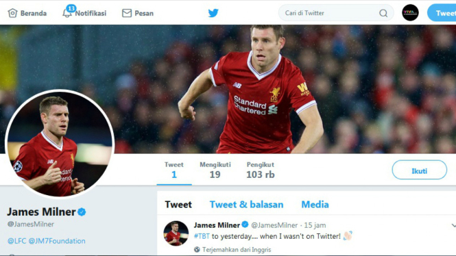 Akun Twitter pribadi James Milner