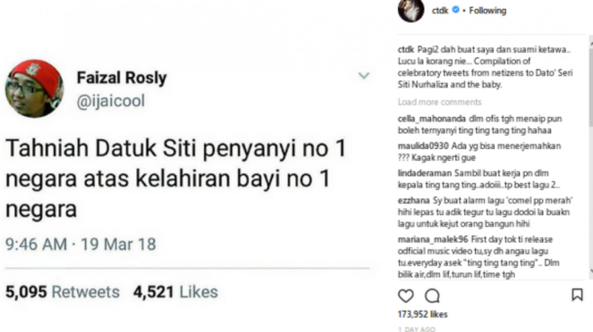 Cuitan warganet sambut kelahiran bayi Siti Nurhaliza