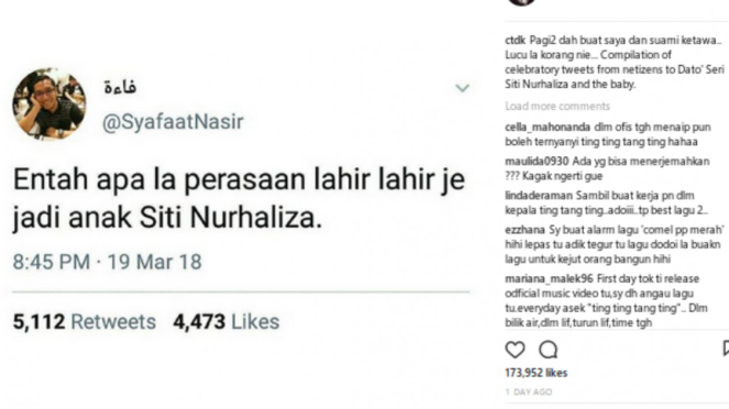 Cuitan warganet sambut kelahiran bayi Siti Nurhaliza