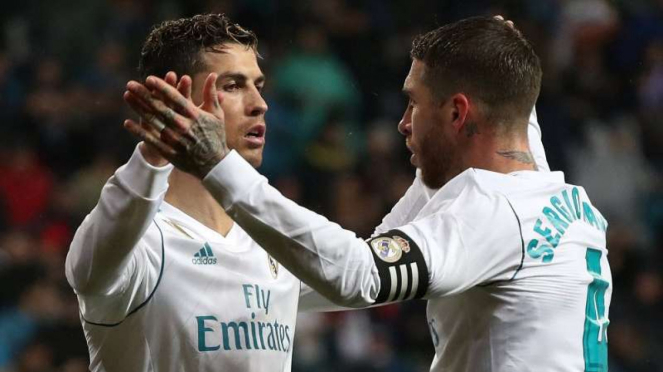 Dua bintang Real Madrid, Cristiano Ronaldo (kiri) dan Sergio Ramos (kanan)