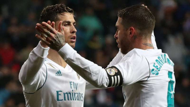 Dua bintang Real Madrid, Cristiano Ronaldo (kiri) dan Sergio Ramos (kanan)