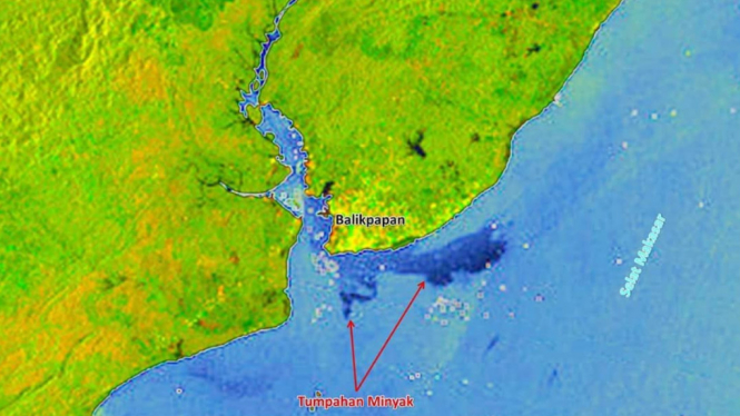 Citra satelit tumpahan minyak di Balikpapan