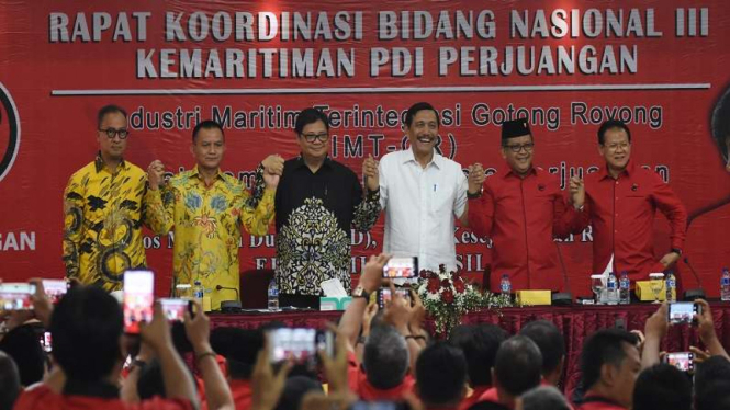 Ketua Umum Golkar Airlangga Hartarto menghadiri acara Rapkor PDIP 