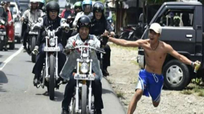 Sosok pemuda misterius yang menyentuh Jokowi saat bermotor ke Sukabumi.