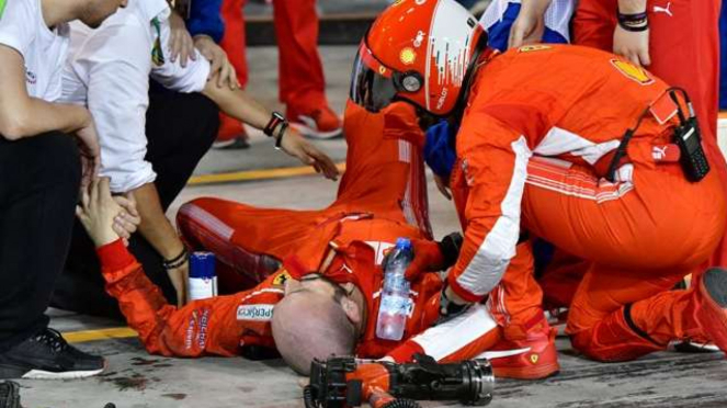 Mekanik Ferarri terlindas mobil Kimi Raikkonen alami patah kaki