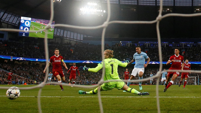 Pertandingan Liga Champions antara ManCity vs Liverpool.