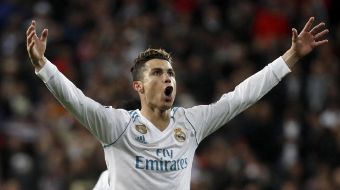 Selebrasi Ronaldo usai mencetak penalti ke gawang Juventus.