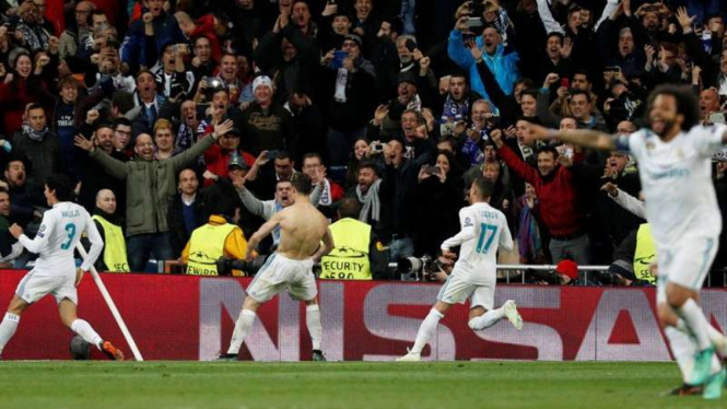 Pemain Real Madrid saat rayakan gol Cristiano Ronaldo beberapa waktu lalu.