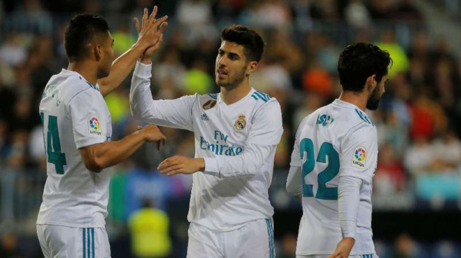Pemain Real Madrid rayakan gol Casemiro.