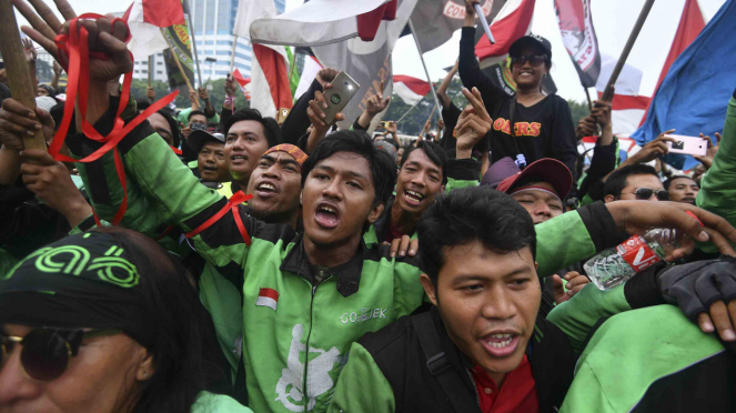 Aksi unjuk rasa ojek online di Jakarta beberapa waktu lalu.