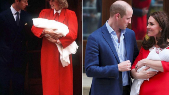 Mendiang Putri Diana dan Kate Middleton usai melahirkan