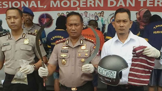 Kapolresta Depok Kombes Pol Didik Sugiyarto saat rilis penangkapan geng motor