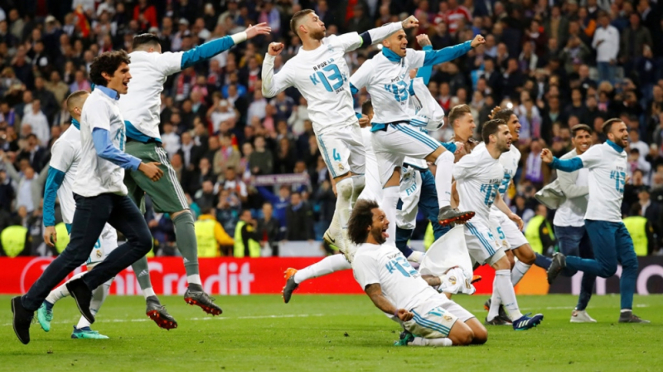 Pemain Real Madrid berpesta usai memastikan lolos ke final Liga Champions