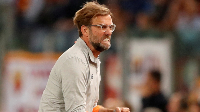 Manajer Liverpool, Juergen Klopp di laga melawan AS Roma