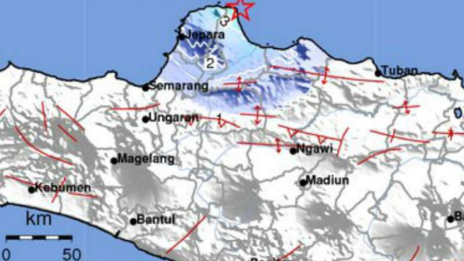 Lokasi gempa Jawa Tengah.