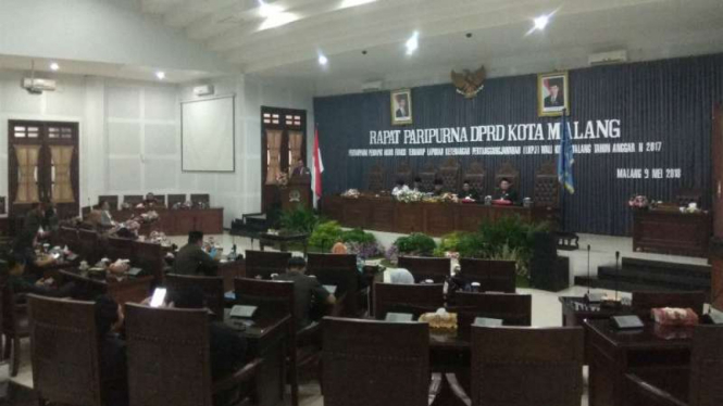 Rapat Paripurna Pembahasan Laporan Keterangan Pertanggungjawaban Wali Kota Malang Tahun Anggaran 2017 pada Rabu, 9 Mei 2018.