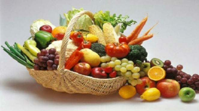 Iustrasi buah dan sayuran.