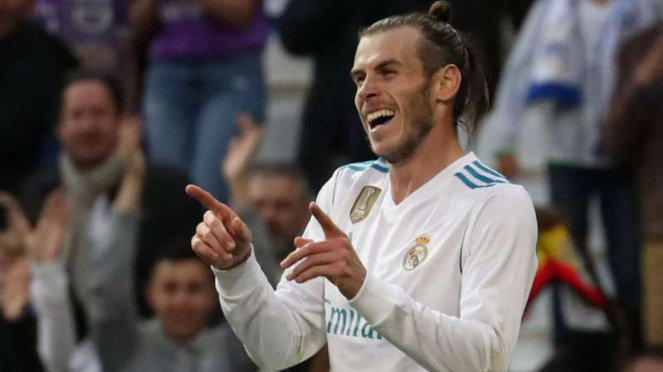 Winger Real Madrid, Gareth Bale rayakan gol.