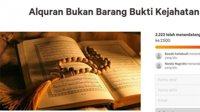 Petisi Alquran di change.org.