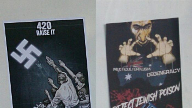 Sejumlah poster berbau Neo-Nazi ditemukan di luar sebuah sinagog di Adelaide.