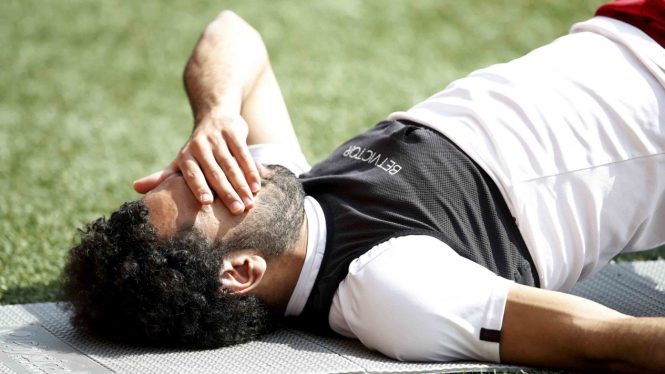 Pemain Liverpool, Mohamed Salah saat latihan menjelang laga Final Liga Champions