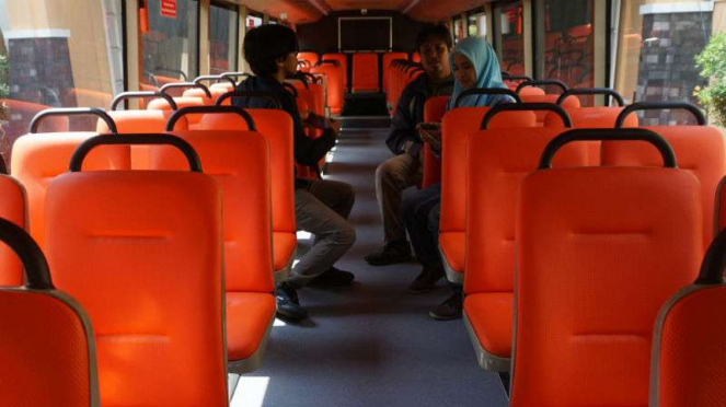 Interior bus tingkat untuk wisata di kota Solo, Jawa Tengah.