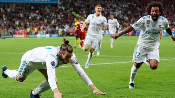 Pemain Real Madrid rayakan gol di final Liga Champions