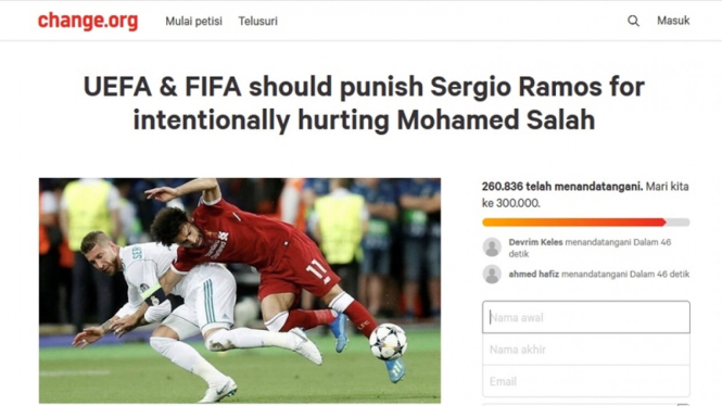 Potongan gambar petisi yang menuntut agar Sergio Ramos dihukum